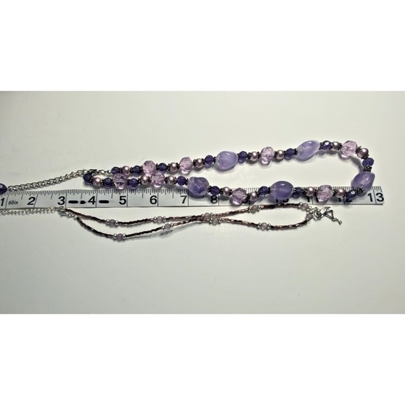 Mixed Fashion Jewelry Lot Purple Pink Hues 7 pc Necklaces Earrings Bracelet EUC - Picture 16 of 16